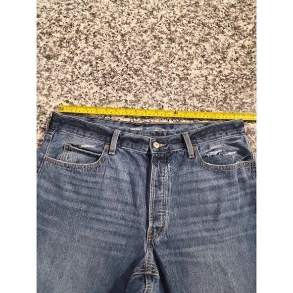 Old Navy Women’s Jeans 16 Petite Blue Denim Distressed Straight Leg High Rise - Picture 3 of 11